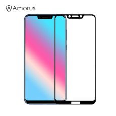 AMORUS Full Glue Silk Printing Tempered Glass Full Screen Protector priekš Huawei Honor Play - Melns - Ekrāna Aizsargstikls / Bruņota Stikla Aizsargplēve (Full screen size curved)