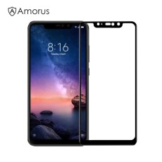 AMORUS Full Glue Silk Printing Tempered Glass Full Screen Protector priekš Xiaomi Redmi Note 6 Pro - Melns - Ekrāna Aizsargstikls / Bruņota Stikla Aizsargplēve (Full screen size curved)