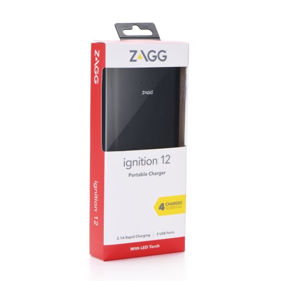 ZAGG IFIG12-BK0 12000mAh USB 5V 2x2.1A Ligzda - Melns - Universāla ārējas uzlādes batereja lādētājs-akumulators (Power Bank)