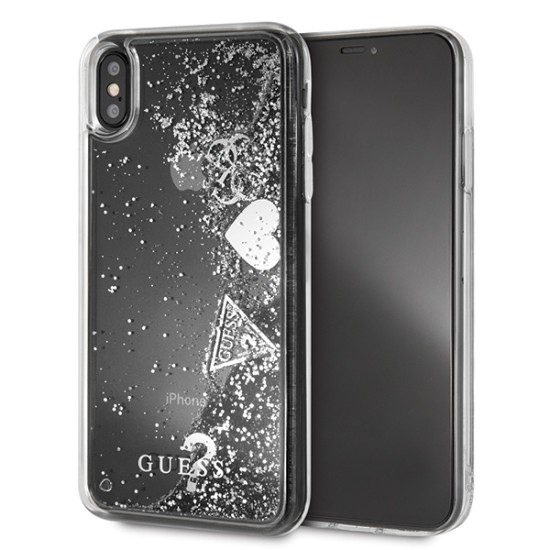Guess Glitter Hearts Liquid series GUHCI65GLHFLSI priekš Apple iPhone XS Max - Sudrabains - plastikāta apvalks (bampers, vāciņš, slim TPU case cover, bumper)