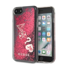 Guess Glitter Hearts Liquid series GUHCI8GLHFLRA priekš Apple iPhone 7 / 8 / SE2 (2020) / SE3 (2022) - Sarkans - plastikāta aizmugures apvalks / bampers-vāciņš