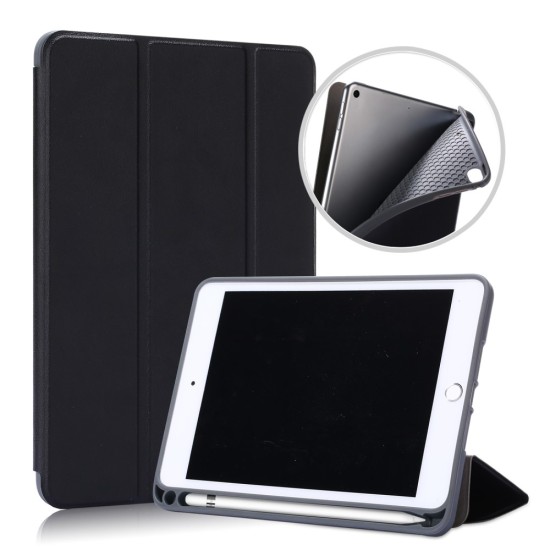 Tri-fold Stand PU Smart Auto Wake/Sleep Leather Case priekš Apple iPad mini 5 (2019) / mini 4 (2015) - Melns - sāniski atverams maciņš ar stendu