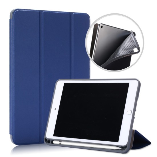 Tri-fold Stand PU Smart Auto Wake/Sleep Leather Case priekš Apple iPad mini 5 (2019) - Zils - sāniski atverams maciņš ar stendu