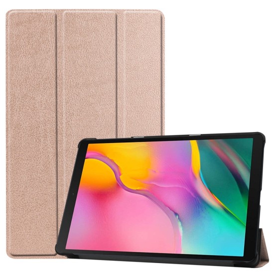 Tri-fold Stand PU Smart Auto Wake/Sleep Leather Case priekš Samsung Galaxy Tab A 10.1 (2019) T510 / T515 - Rozā Zelts - sāniski atverams maciņš ar stendu