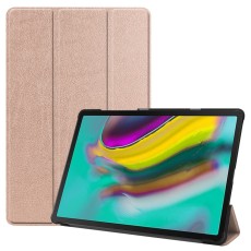 Tri-fold Stand PU Leather Case priekš Samsung Galaxy Tab S5e T720 / T725 - Rozā Zelts - sāniski atverams maciņš ar stendu