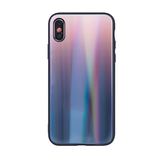 Aurora Glass Back Case priekš Apple iPhone XR - Brūns / Melns - silikona un stikla aizmugures apvalks (bampers, vāciņš, TPU back cover, bumper shell)