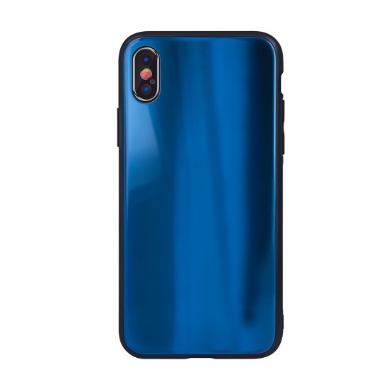 Aurora Glass Back Case priekš Huawei P Smart (2019) / Honor 10 Lite - Tumši Zils - silikona un stikla aizmugures apvalks (bampers, vāciņš, TPU back cover, bumper shell)