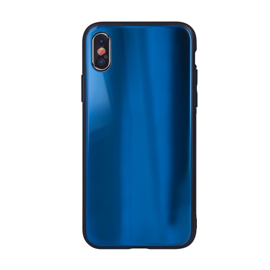 Aurora Glass Back Case priekš Apple iPhone XR - Tumši Zils - silikona un stikla aizmugures apvalks (bampers, vāciņš, TPU back cover, bumper shell)