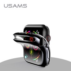 Usams Plated TPU Protector Cover priekš Apple Watch Series 4 / 5 / 6 / SE (44mm) / 7 (45mm) - Melns - silikona pulksteņu apvalks