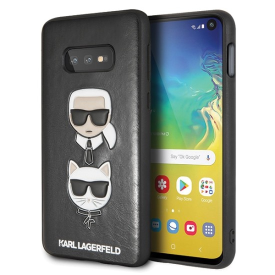 Karl Lagerfeld Karl & Choupette series KLHCS10LKICKCSBK priekš Samsung Galaxy S10e / S10e EE G970 - Melns - ādas aizmugures apvalks (bampers, vāciņš, back cover, bumper shell)