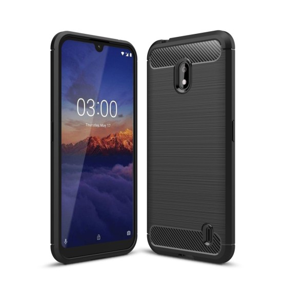 Carbon Fiber Brushed TPU Back Phone Case priekš Nokia 2.2 - Melns - triecienizturīgs silikona aizmugures apvalks (bampers, vāciņš, slim TPU silicone case shell cover, bumper)