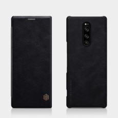 NILLKIN Qin Series Card Holder Leather Case priekš Sony Xperia 1 J9110 - Melns - sāniski atverams maciņš (ādas maks, grāmatiņa, leather book wallet case cover)