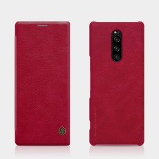 NILLKIN Qin Series Card Holder Leather Case priekš Sony Xperia 1 J9110 - Sarkans - sāniski atverams maciņš (ādas maks, grāmatiņa, leather book wallet case cover)