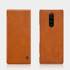 NILLKIN Qin Series Card Holder Leather Case priekš Sony Xperia 1 J9110 - Brūns - sāniski atverams maciņš (ādas maks, grāmatiņa, leather book wallet case cover)