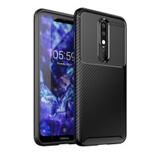 Beetle Series Carbon Fiber TPU Protection Phone Cover priekš Nokia 5.1 Plus - Melns - triecienizturīgs silikona aizmugures apvalks (bampers, vāciņš, slim TPU silicone case shell cover, bumper)
