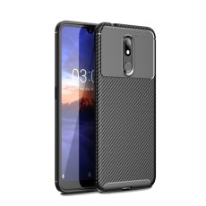 Beetle Series Carbon Fiber TPU Protection Phone Cover priekš Nokia 3.2 - Melns - triecienizturīgs silikona aizmugures apvalks (bampers, vāciņš, slim TPU silicone case shell cover, bumper)