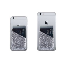 Glittery Sequins PU Leather Adhesive Stick-on Credit / ID Card Holder - Sudrabains - uzlika / kredīt vai ID karšu turējājs