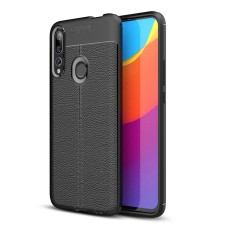 Litchi Skin PU Leather Coated TPU Mobile Phone Case priekš Huawei P Smart Z / Honor 9X - Melns - ādas imitācijas triecienizturīgs silikona aizmugures apvalks (maciņš, bampers, vāciņš, slim cover, bumper, back case)