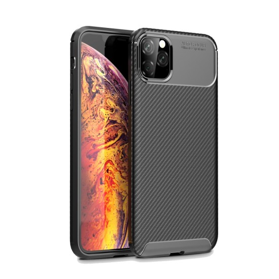 Beetle Series Carbon Fiber TPU Protection Phone Cover priekš Apple iPhone 11 Pro Max - Melns - triecienizturīgs silikona aizmugures apvalks (bampers, vāciņš, slim TPU silicone case shell cover, bumper)