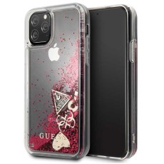 Guess Glitter Hearts Liquid series GUHCN58GLHFLRA priekš Apple iPhone 11 Pro - Sarkans - plastikāta apvalks (bampers, vāciņš, slim TPU case cover, bumper)