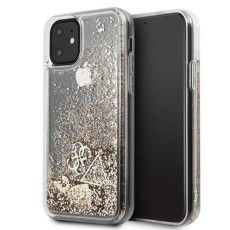 Guess Glitter Hearts Liquid series GUHCN61GLHFLGO priekš Apple iPhone 11 - Zelts - plastikāta apvalks (bampers, vāciņš, slim TPU case cover, bumper)