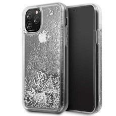 Guess Glitter Hearts Liquid series GUHCN65GLHFLSI priekš Apple iPhone 11 Pro Max - Sudrabains - plastikāta apvalks (bampers, vāciņš, slim TPU case cover, bumper)