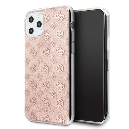Guess 4G Peony Glitter series Back Case GUHCN58TPERG priekš Apple iPhone 11 Pro - Rozā - silikona-plastikāta  apvalks / maciņš