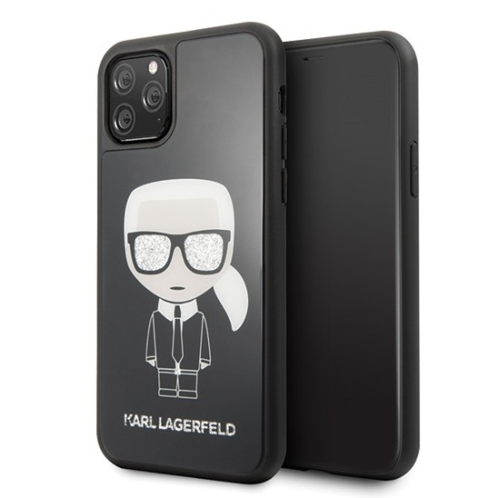 Karl Lagerfeld Iconic Karl Glitter series Back Case KLHCN65DLFKBK priekš Apple iPhone 11 Pro Max - Melns - silikona-plastikāta apvalks / maciņš