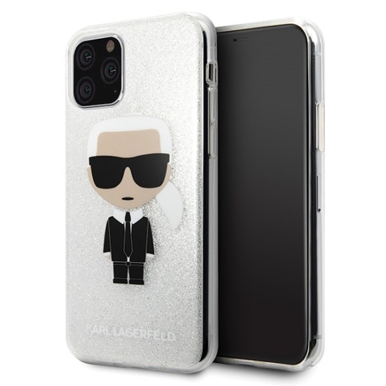 Karl Lagerfeld Iconic Karl Glitter series Back Case KLHCN65TPUTRIKSL priekš Apple iPhone 11 Pro Max - Sudrabains - silikona-plastikāta apvalks / maciņš