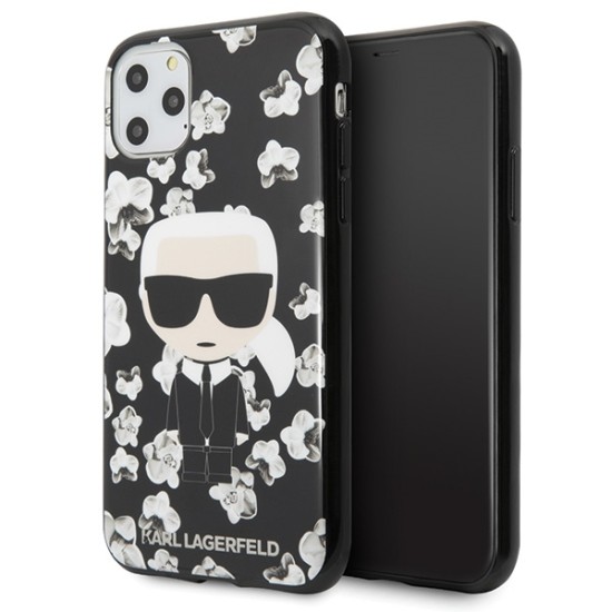 Karl Lagerfeld Iconic Karl Flower series Back Case KLHCN58FLFBBK priekš Apple iPhone 11 Pro - Melns - silikona-plastikāta apvalks / maciņš