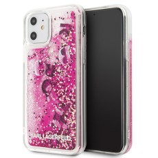 Karl Lagerfeld Glitter Floatting Charms series Back Case KLHCN61ROPI priekš Apple iPhone 11 - Rozā - silikona-plastikāta aizmugures apvalks / maciņš