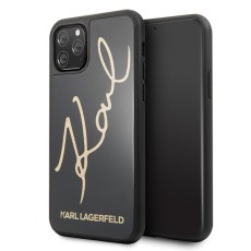 Karl Lagerfeld Glitter Karl Signature series Back Case KLHCN58DLKSBK priekš Apple iPhone 11 Pro - Melns - silikona un stikla aizmugures apvalks / maciņš