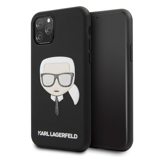 Karl Lagerfeld Iconic Embossed Karl with Glitter series KLHCN65GLBK priekš Apple iPhone 11 Pro Max - Melns - mākslīgās ādas aizmugures apvalks / maciņš