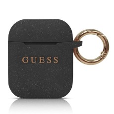Guess GUACCSILGLBK Silicone Case priekš Apple Airpods - Melns - silikona apvalks bezvadu austiņu lādēšanas ierīcei