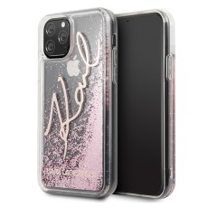 Karl Lagerfeld Glitter Liquid Signature series KLHCN58TRKSRG priekš Apple iPhone 11 Pro - Rozā Zelts - plastikāta apvalks (bampers, vāciņš, slim TPU case cover, bumper)