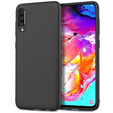 Twill Texture Silicone Mobile Phone Cover Shell priekš Samsung Galaxy A70 A705 - Melns - triecienizturīgs silikona aizmugures apvalks (bampers, vāciņš, slim TPU silicone case shell cover, bumper)