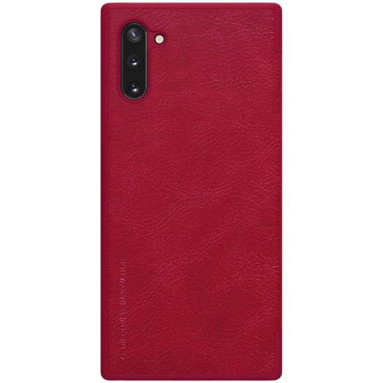 NILLKIN Qin Series Card Holder Leather Flip Case priekš Samsung Galaxy Note 10 N970 - Sarkans - sāniski atverams maciņš (ādas maks, grāmatiņa, leather book wallet case cover)