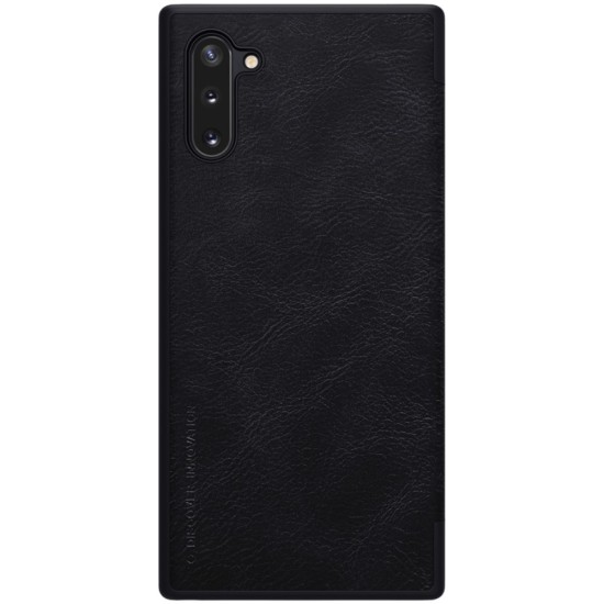 NILLKIN Qin Series Card Holder Leather Flip Case priekš Samsung Galaxy Note 10 N970 - Melns - sāniski atverams maciņš (ādas maks, grāmatiņa, leather book wallet case cover)