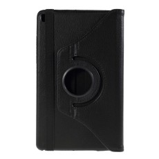 360 Rotary Litchi Skin Leather Cover w/ Stand priekš Samsung Galaxy Tab A 8.0 (2019) T290 / T295 - Melns - sāniski atverams maciņš ar stendu