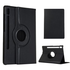 360 Rotary Litchi Skin Leather Cover w/ Stand priekš Samsung Galaxy Tab S6 T860 / T865 - Melns - sāniski atverams maciņš ar stendu