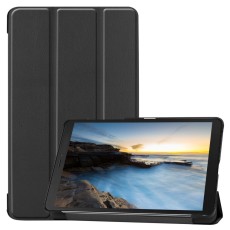 Tri-fold Stand PU Smart Auto Wake/Sleep Leather Case priekš Samsung Galaxy Tab A 8.0 (2019) T290 / T295 - Melns - sāniski atverams maciņš ar stendu