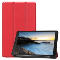 Tri-fold Stand PU Smart Auto Wake/Sleep Leather Case priekš Samsung Galaxy Tab A 8.0 (2019) T290 / T295 - Sarkans - sāniski atverams maciņš ar stendu