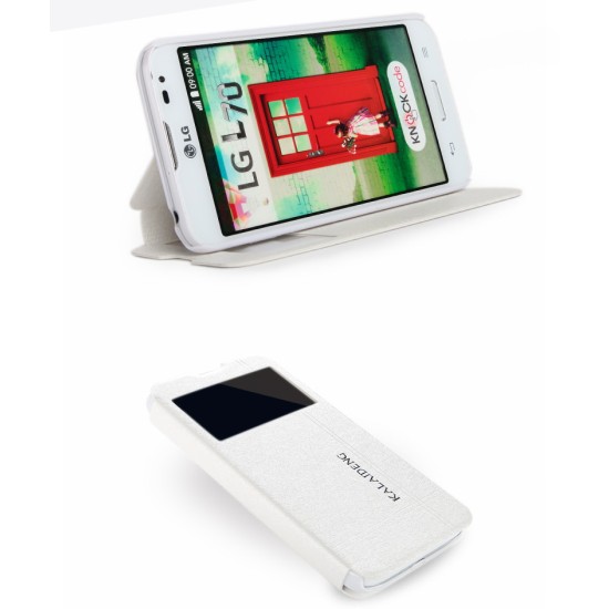 Kalaideng Iceland II series LG Optimus LG L70 D320 / L65 D280 - Balts - sāniski atverams maciņš ar lodziņu un stendu (ādas maks, grāmatiņa, leather book wallet case cover stand)