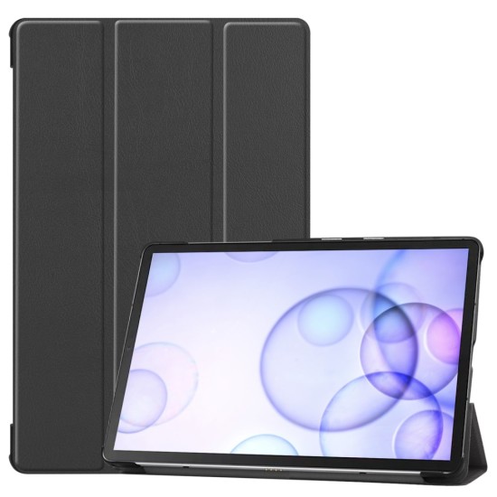 Tri-fold Stand PU Smart Auto Wake/Sleep Leather Case priekš Samsung Galaxy Tab S6 T860 / T865 - Melns - sāniski atverams maciņš ar stendu