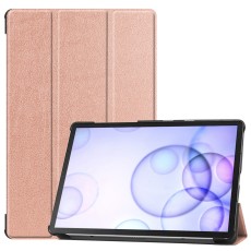 Tri-fold Stand PU Smart Auto Wake/Sleep Leather Case priekš Samsung Galaxy Tab S6 T860 / T865 - Rozā Zelts - sāniski atverams maciņš ar stendu