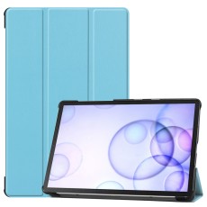 Tri-fold Stand PU Smart Auto Wake/Sleep Leather Case priekš Samsung Galaxy Tab S6 T860 / T865 - Gaiši Zils - sāniski atverams maciņš ar stendu