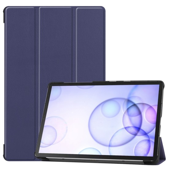 Tri-fold Stand PU Smart Auto Wake/Sleep Leather Case priekš Samsung Galaxy Tab S6 T860 / T865 - Tumši Zils - sāniski atverams maciņš ar stendu
