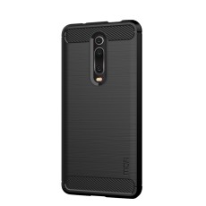 Mofi Carbon Fiber Texture Brushed TPU Back Phone Case priekš Xiaomi Mi 9T / Mi 9T Pro - Melns - triecienizturīgs silikona aizmugures apvalks