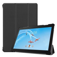 Tri-fold Stand PU Smart Auto Wake/Sleep Leather Case priekš Lenovo Tab P10 X705 - Melns - sāniski atverams maciņš ar stendu