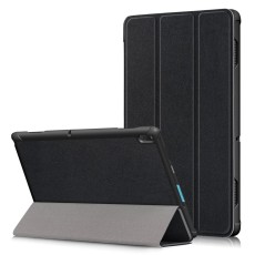 Tri-fold Stand PU Smart Auto Wake/Sleep Leather Case priekš Lenovo Tab E10 X104 - Melns - sāniski atverams maciņš ar stendu